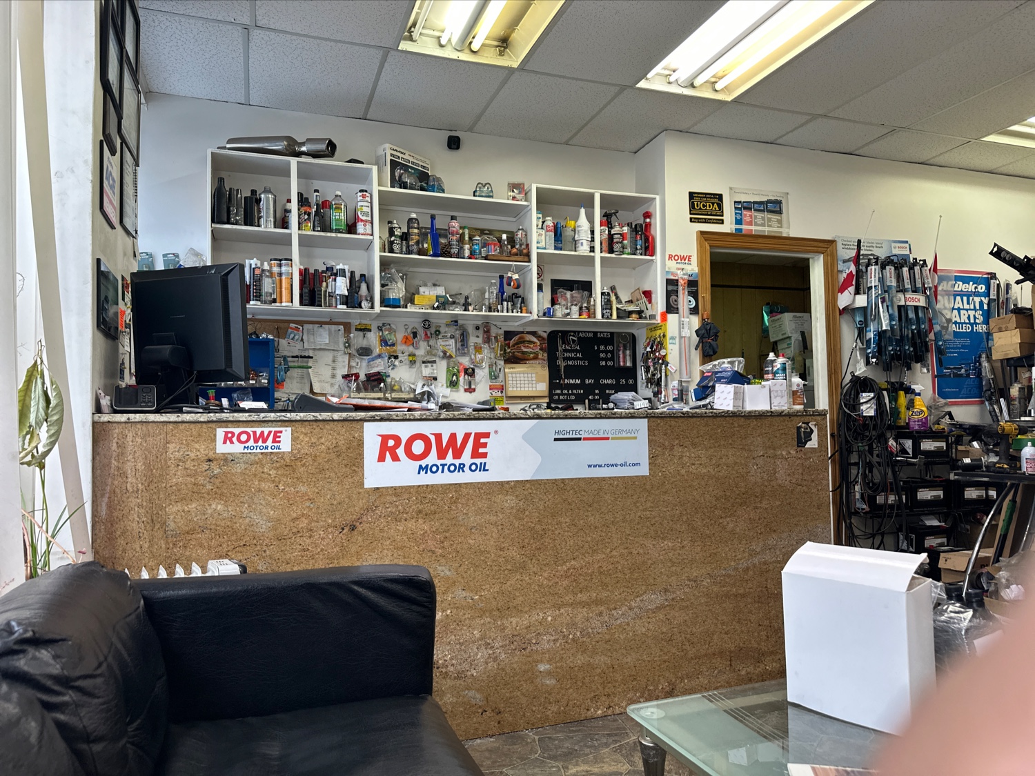 A view inside the service bay at Roger&rsquo;s Auto Centre.
